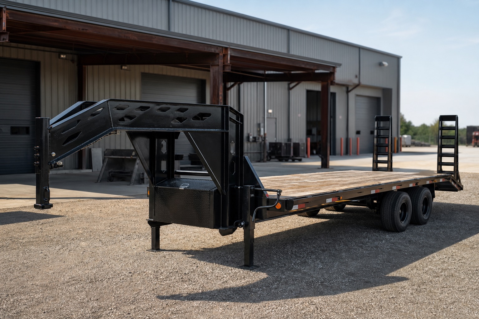 Custom black tandem gooseneck equipment trailer